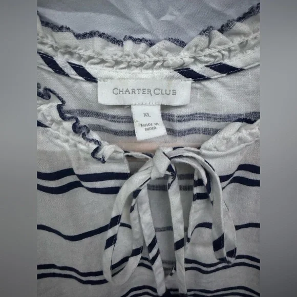 Charter Club Linen Striped Sleeveless Tunic Top with Tassels sz XL - Picture 6 of 9